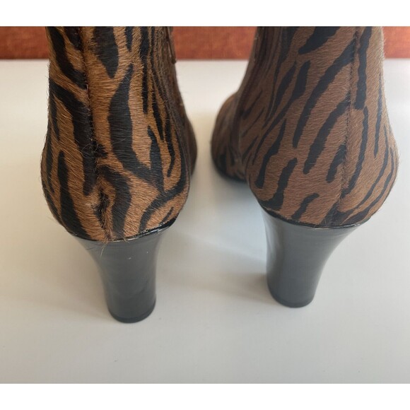 Aerosoles Leather Booties 10M Brown Black Cow Hair Ankle Boots Zip Round Toe - Picture 6 of 7